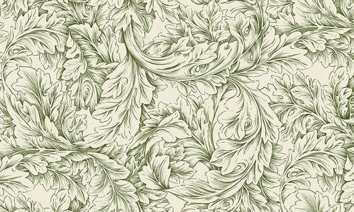 Genuine William Morris Design - Quilting Cotton - Small Acanthus Green