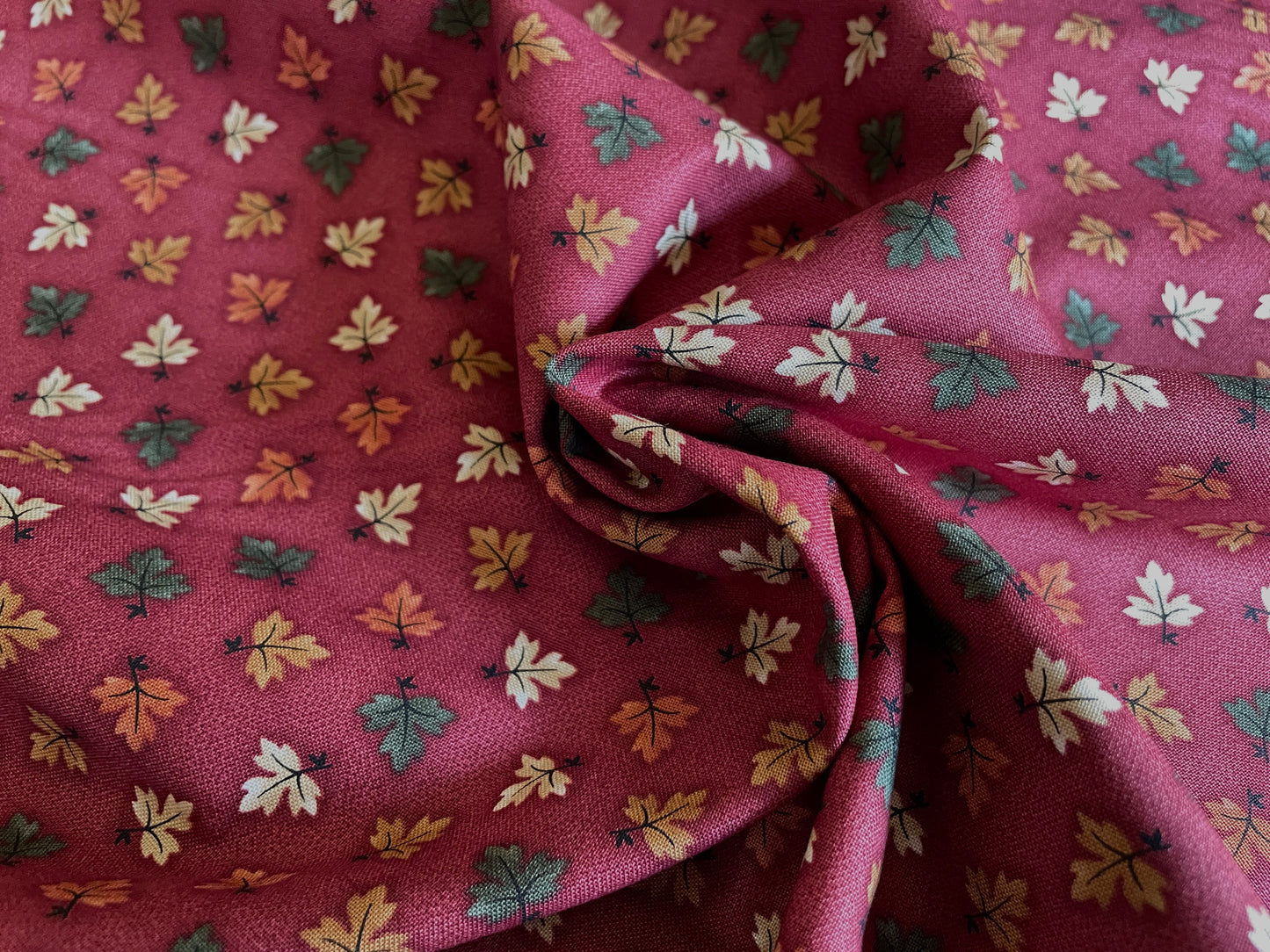 100% Cotton - Quilting Weight - Tiny Autumn Leaves on Wine