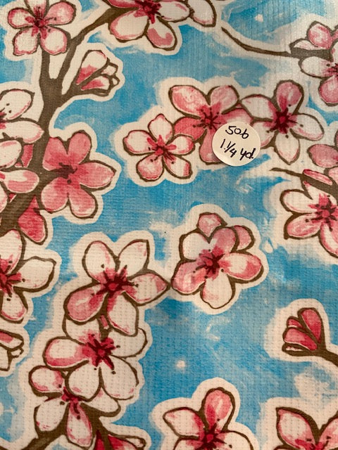 Oil Cloth Remnant "Cherry Blossoms" 1 1/4yd #506