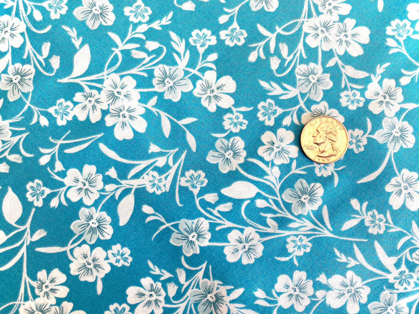 100% Cotton - Quilting Weight - Bright Aqua Floral