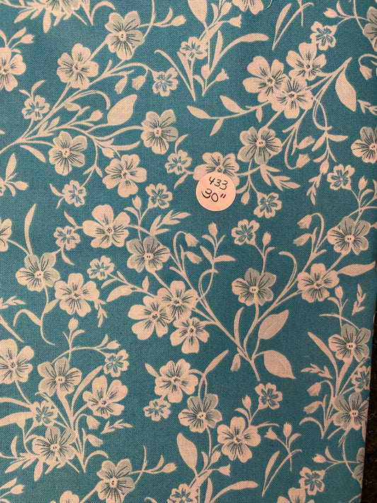 Remnant Quilting Cotton "Blue Spring Blossoms " 30" #433