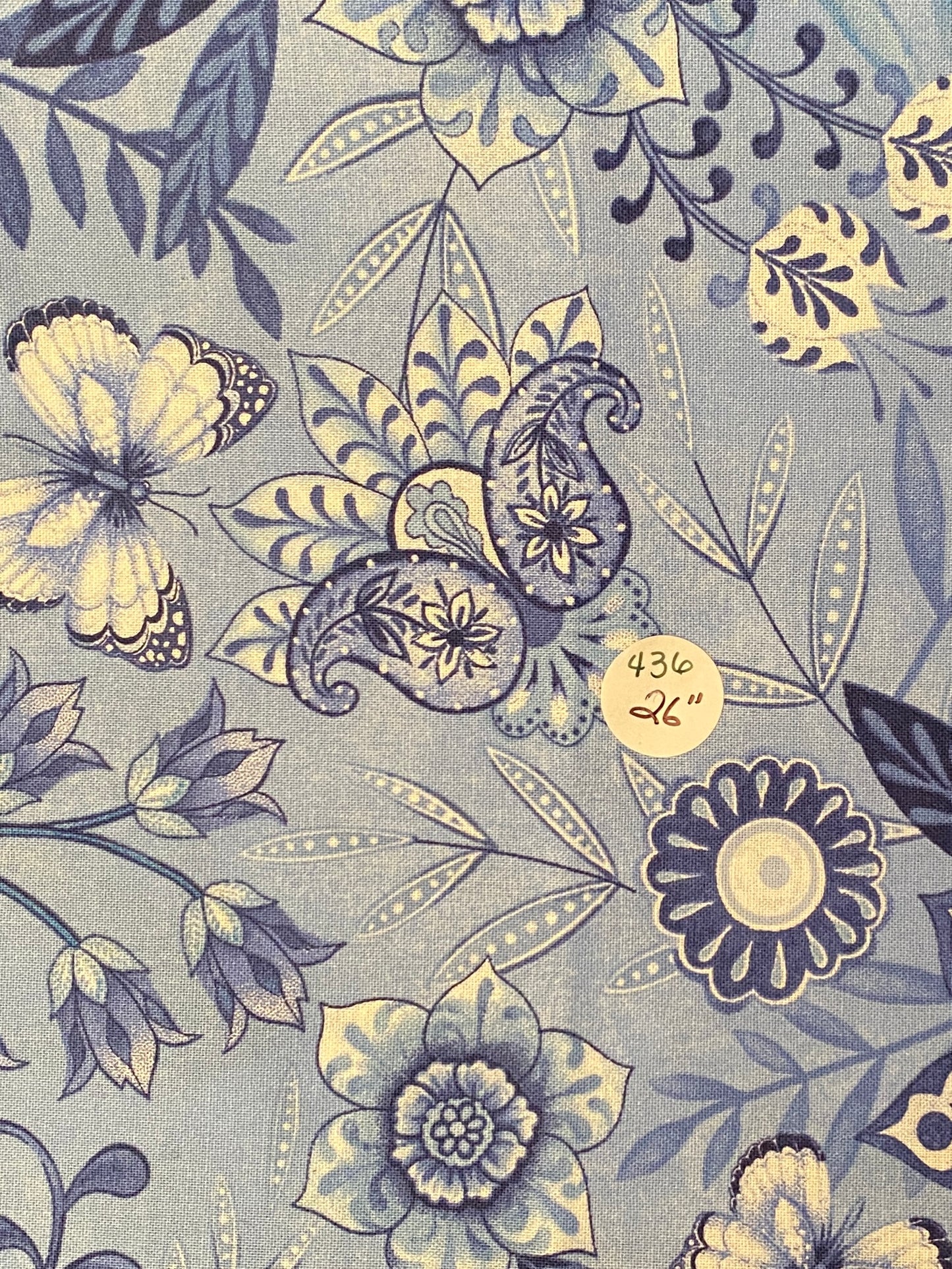 Remnant Quilting Cotton "Blue Paisley Flowers" 20" #435