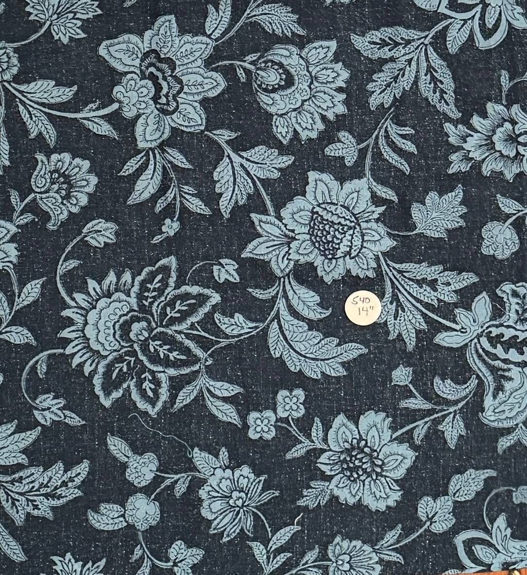 Remnant Quilting Cotton "Denim Blue Flowers" 14" #540
