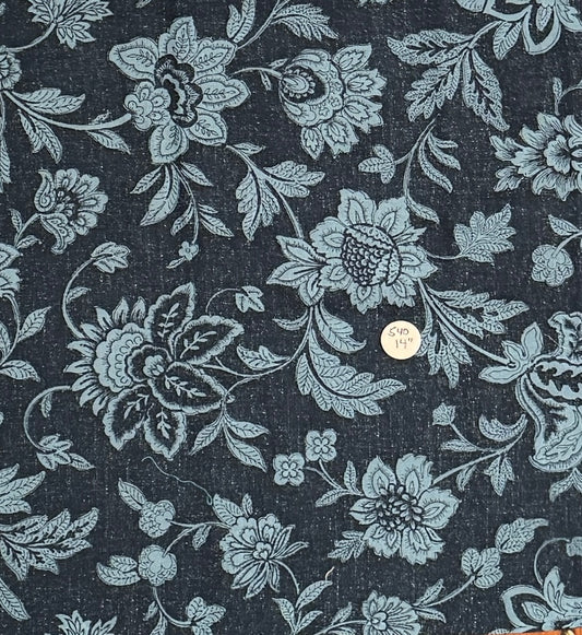 Remnant Quilting Cotton "Denim Blue Flowers"  14" #540