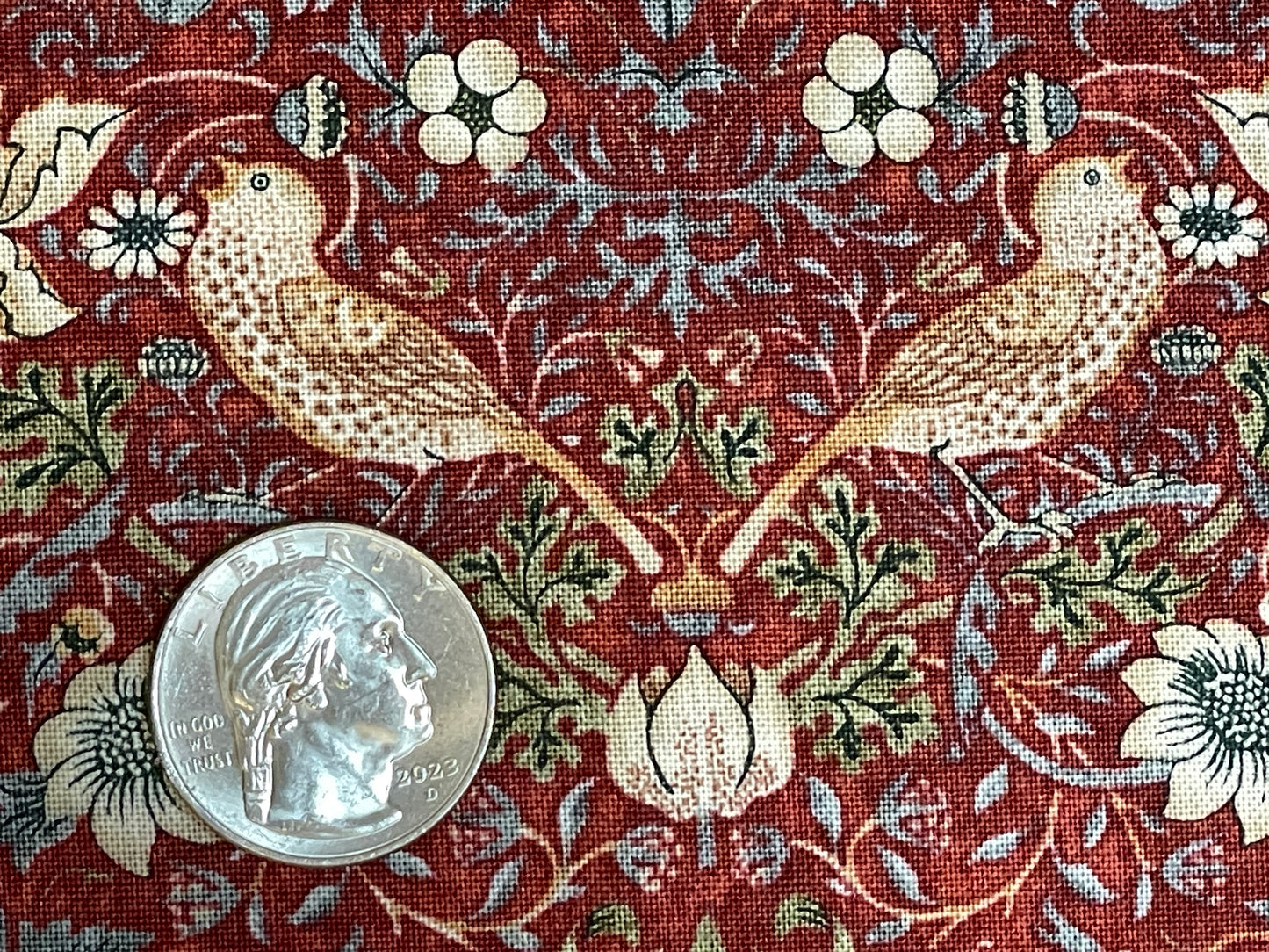 Genuine William Morris Design - Quilting Cotton - Strawberry Thief - Craftsman Red