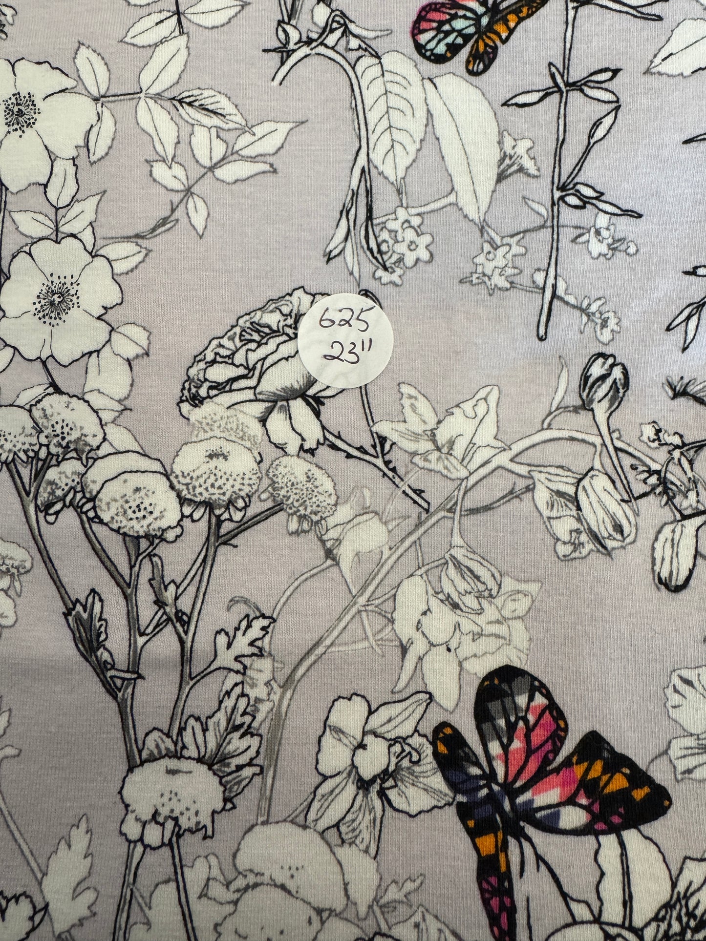 Remnant 95/5 Cotton/Spandex Jersey - Butterfly Garden 23" #625