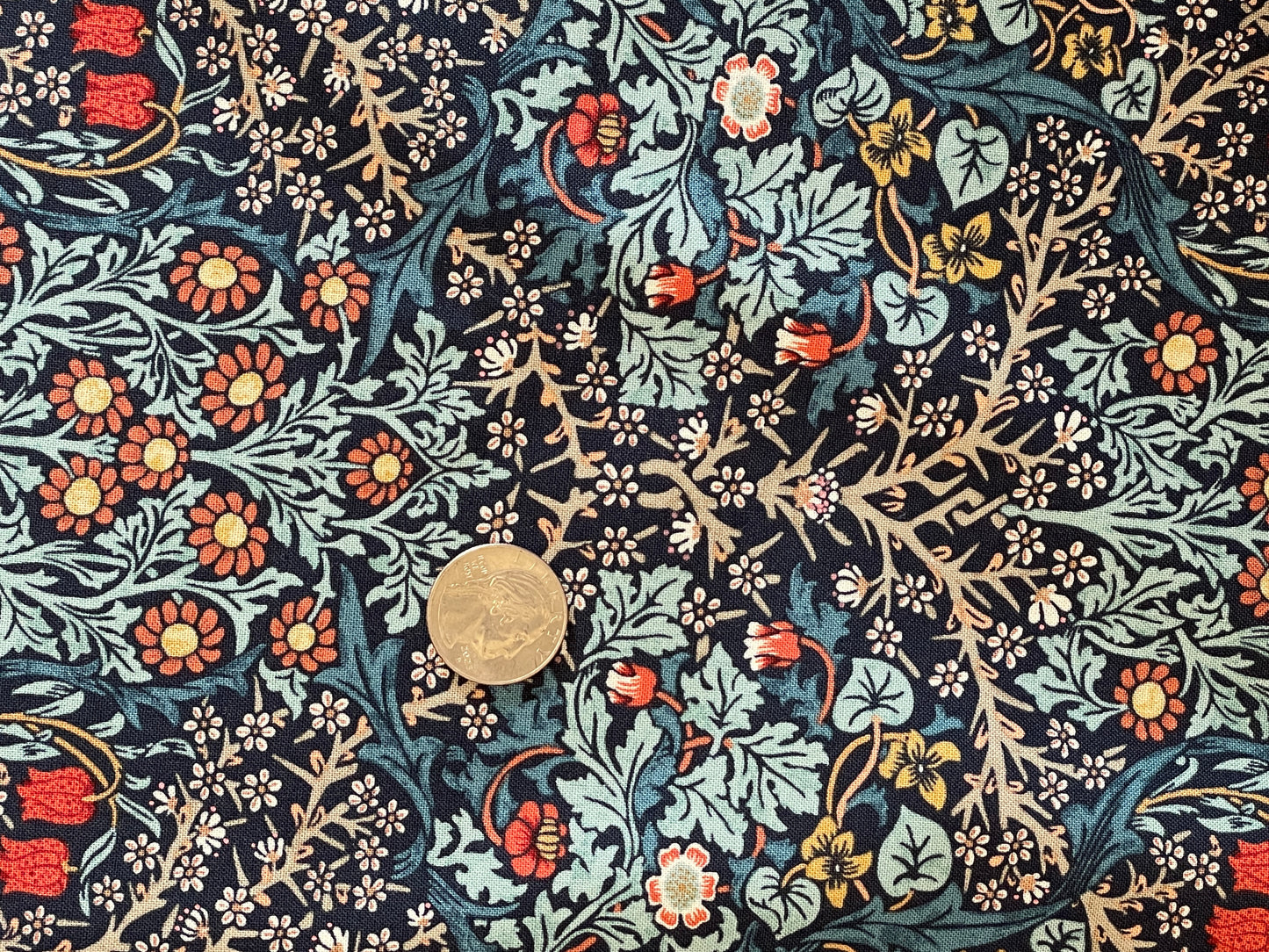 Genuine William Morris Design - Quilting Cotton - "Blackthorn"- Indigo