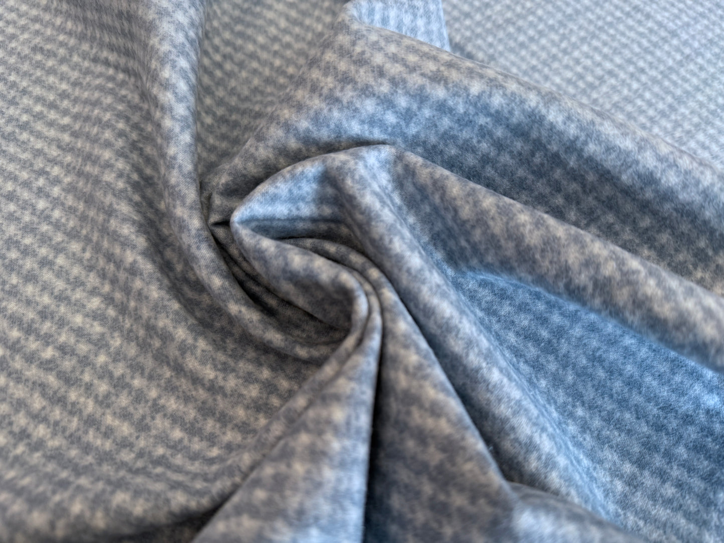 100% Cotton Flannel - Brushed Stone Blue Houndstooth Print