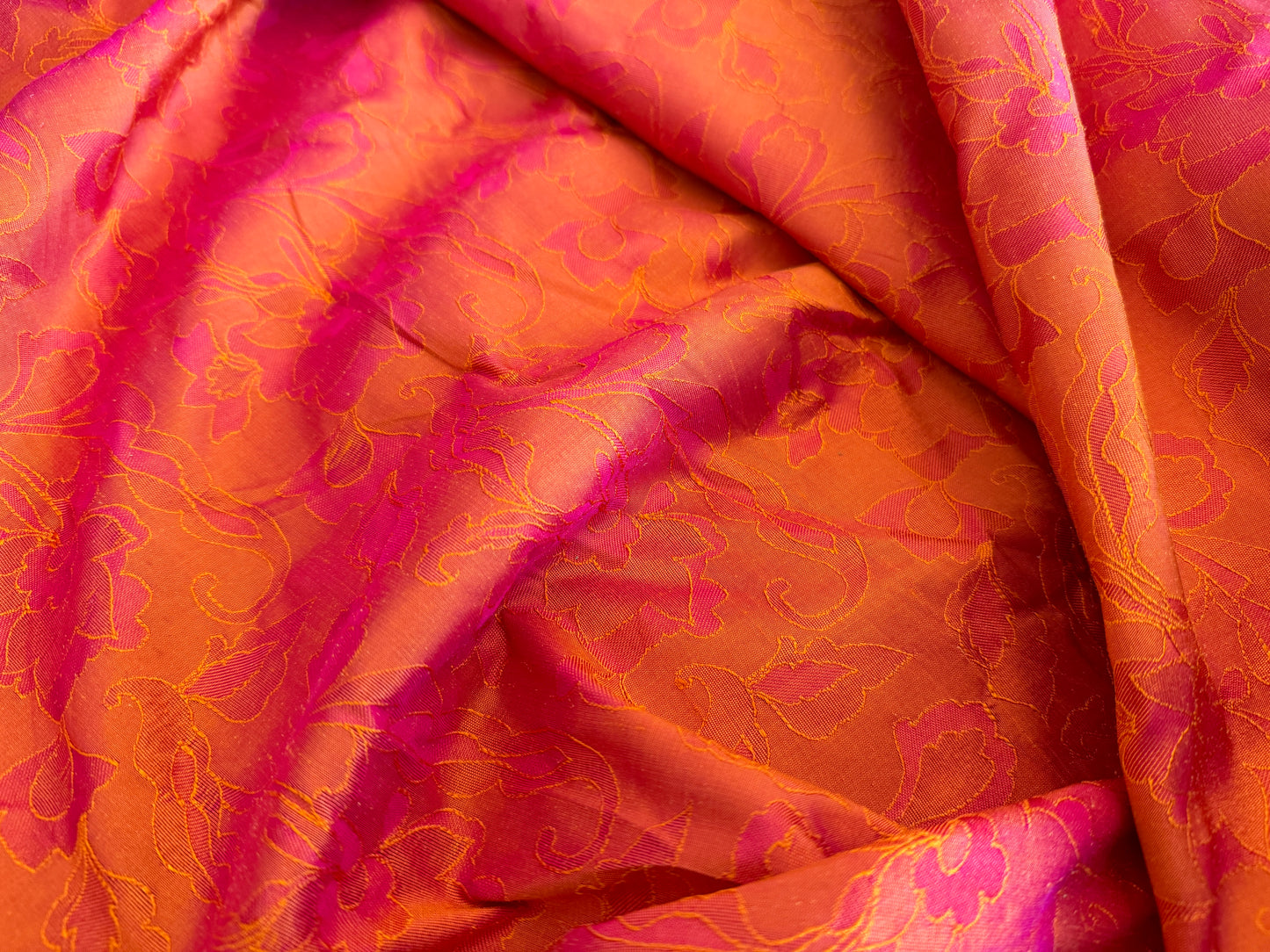 Jacquard Silk Dupioni - Flaming Sunset - 100% Silk