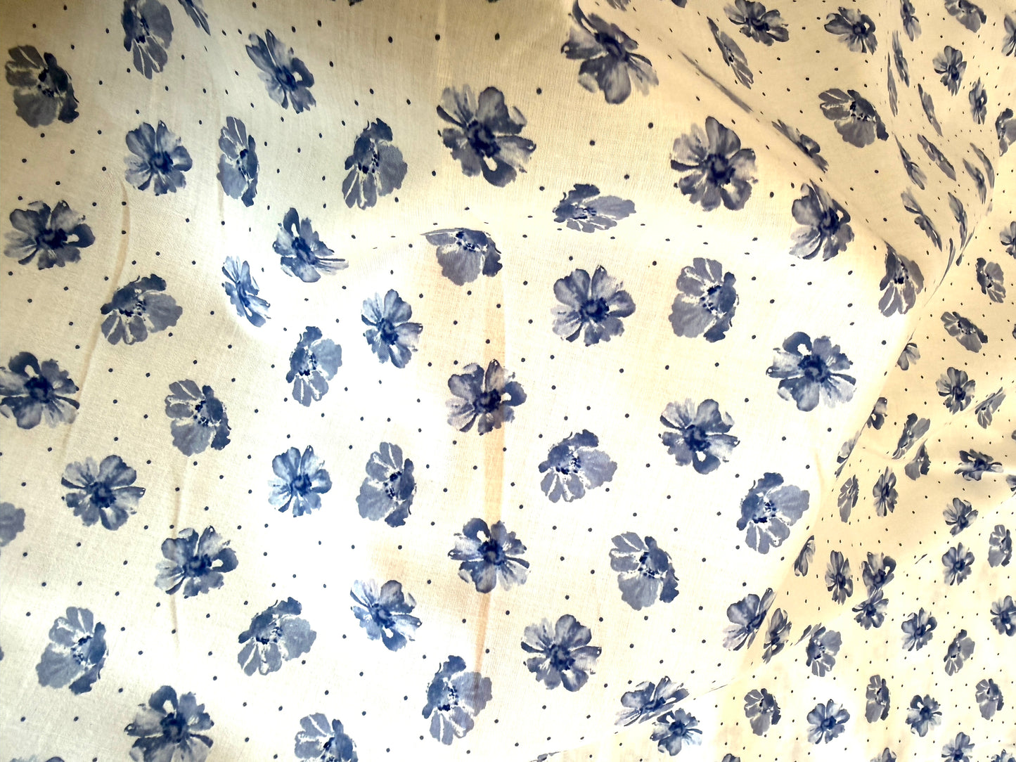 100% Cotton Lawn - Blue Floral on White - Blueberry