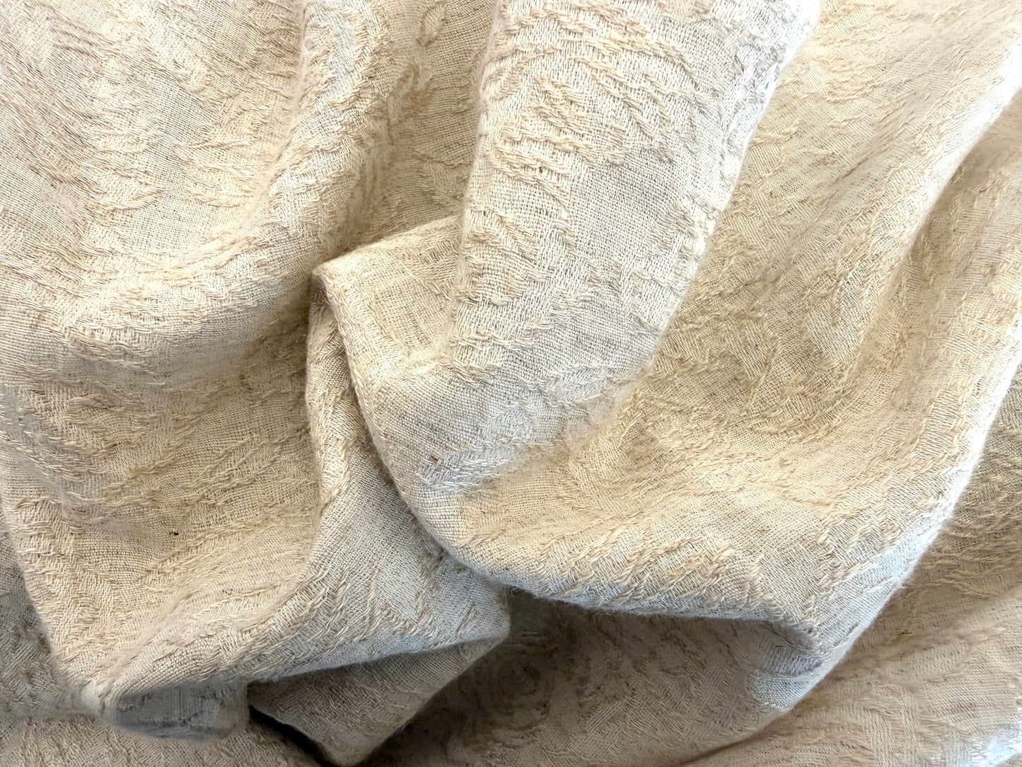Linen Blend Slubby Floral Jacard - Cotton/Linen/Rayon - Natural