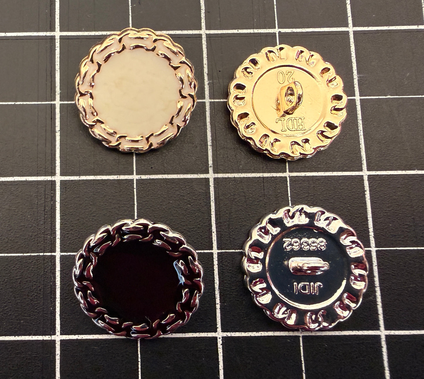 Channel Style Buttons - Black & Silver or Cream & Gold