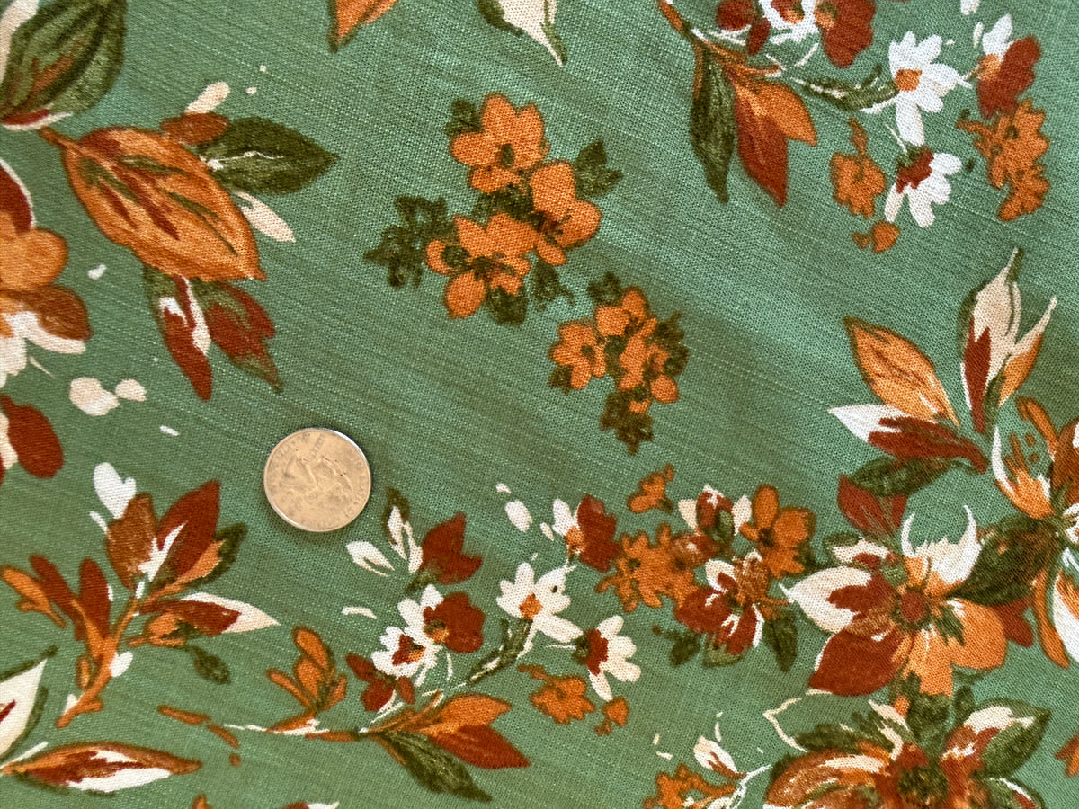 100% Rayon Floral Print - Warm Floral on Sage