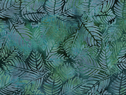 Batik Rayon Challis - Twilight Fern - Shades of Blue & Gray