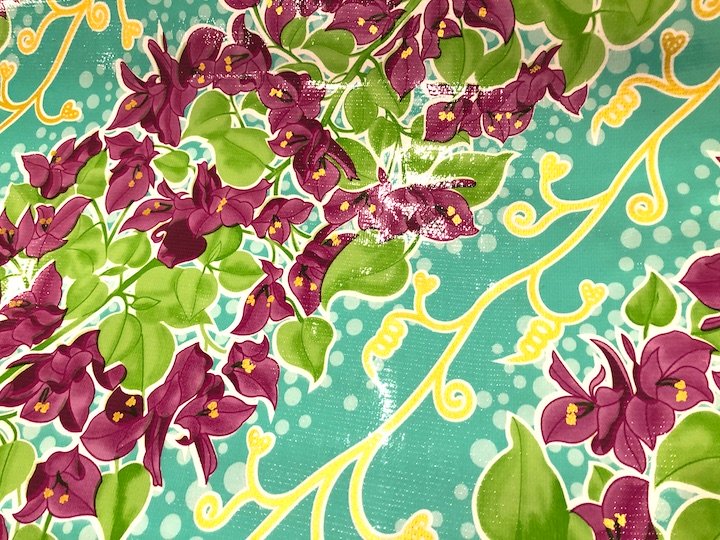Oil Cloth - Fuchsia Bougainvillea on Aqua