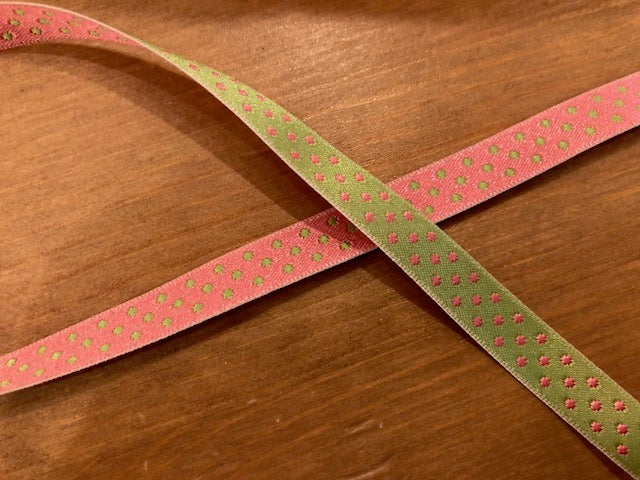 Polka Dot Reversible Ribbon Trim - Lime & Pink