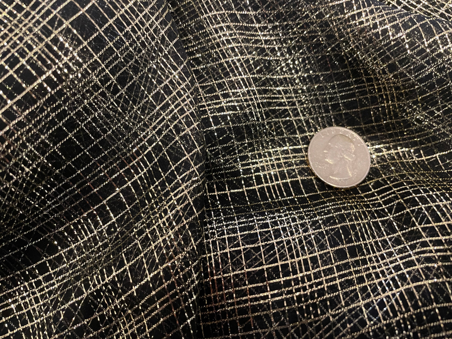 Silk & Lurex Chiffon - Crosshatch in Gold - Black