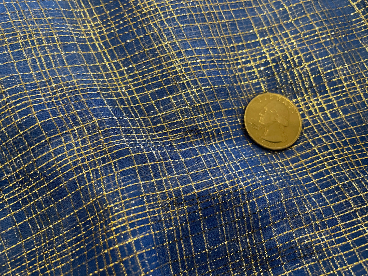 Silk & Lurex Chiffon - Crosshatch in Silver - French Blue