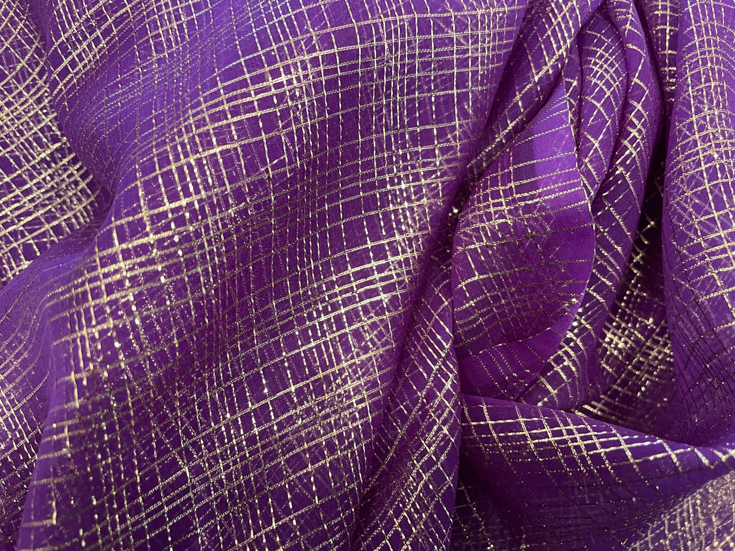 Silk & Lurex Chiffon - Crosshatch in Gold - Purple