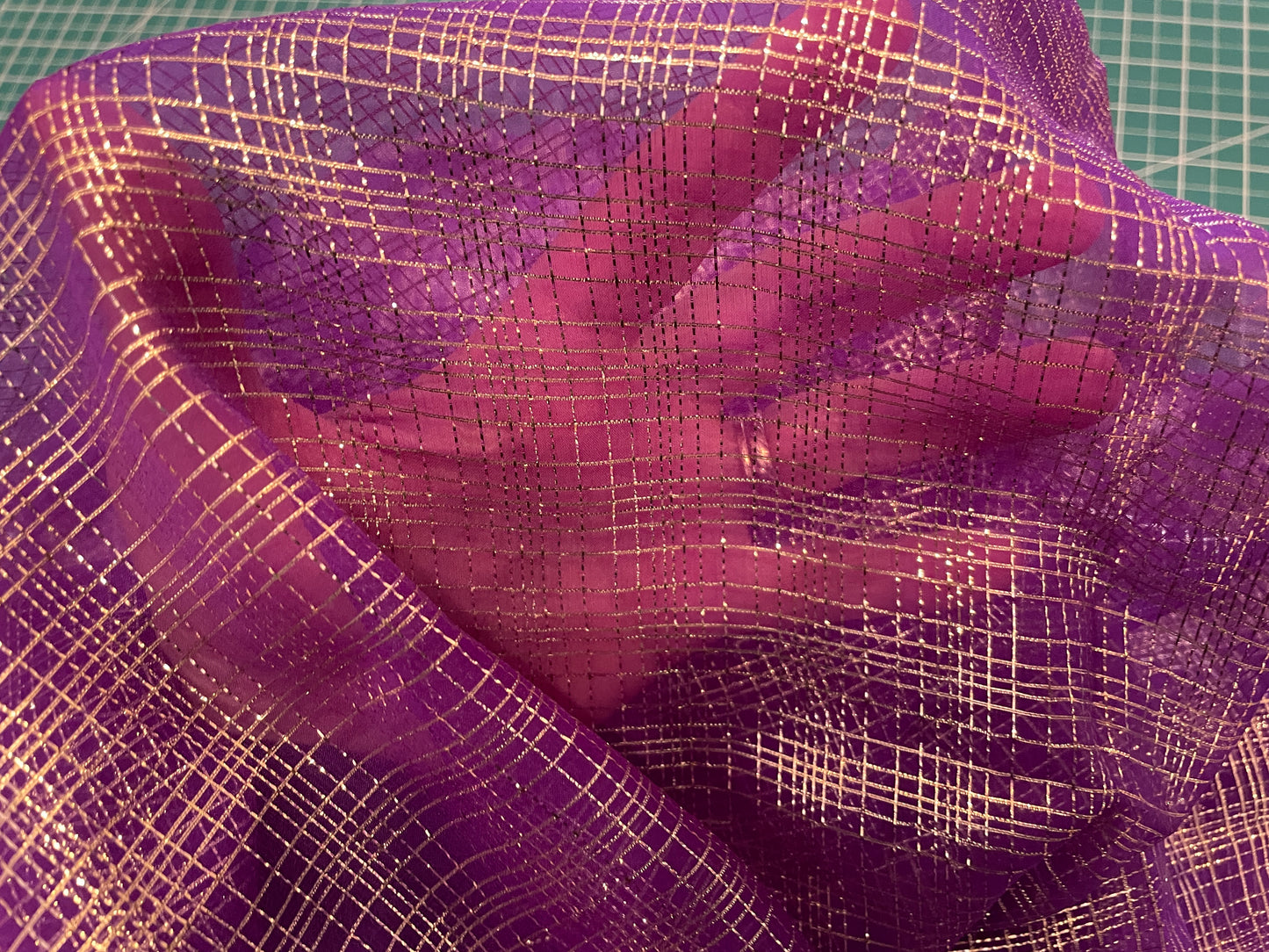 Silk & Lurex Chiffon - Crosshatch in Gold - Purple