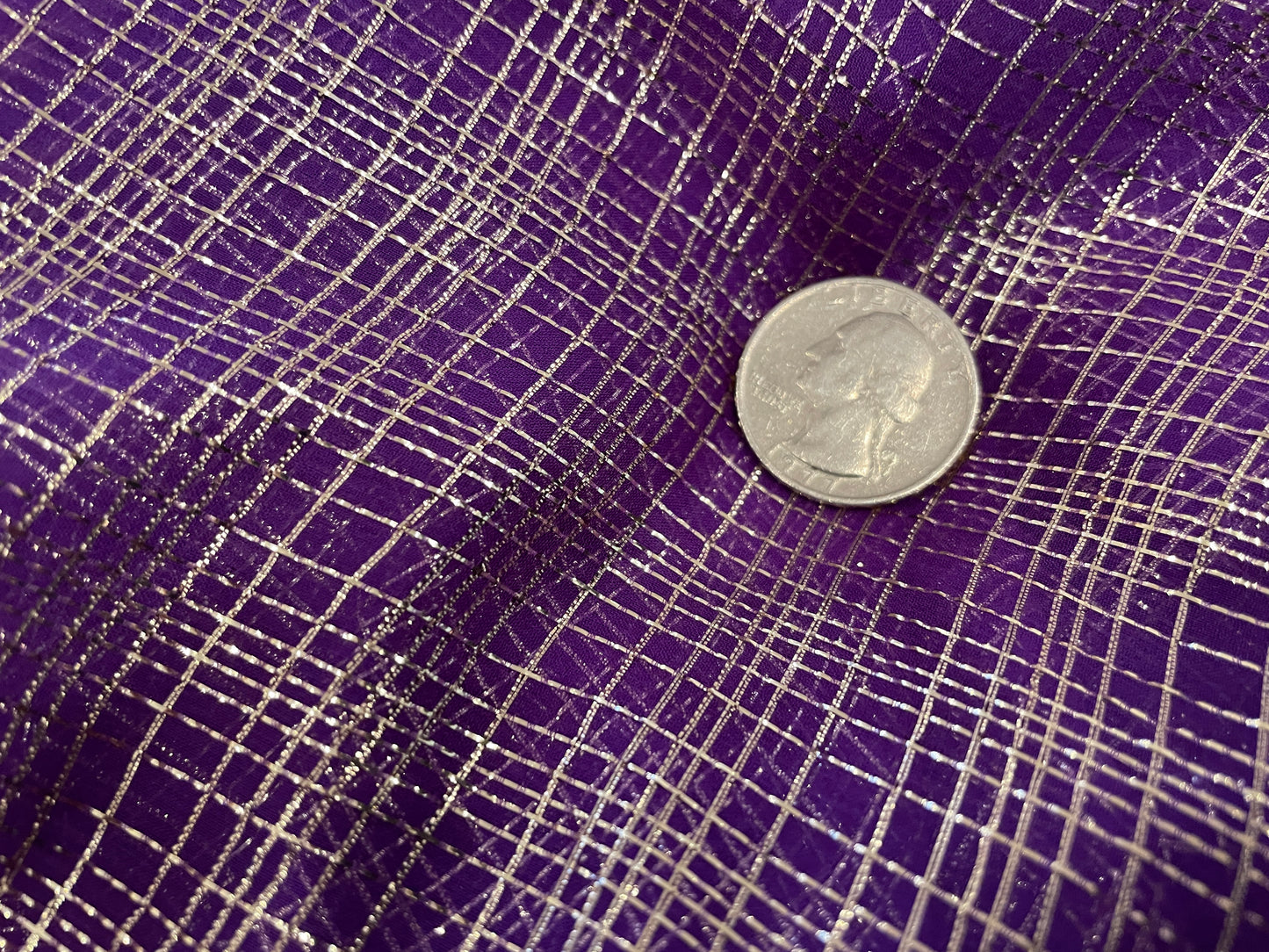 Silk & Lurex Chiffon - Crosshatch in Gold - Purple