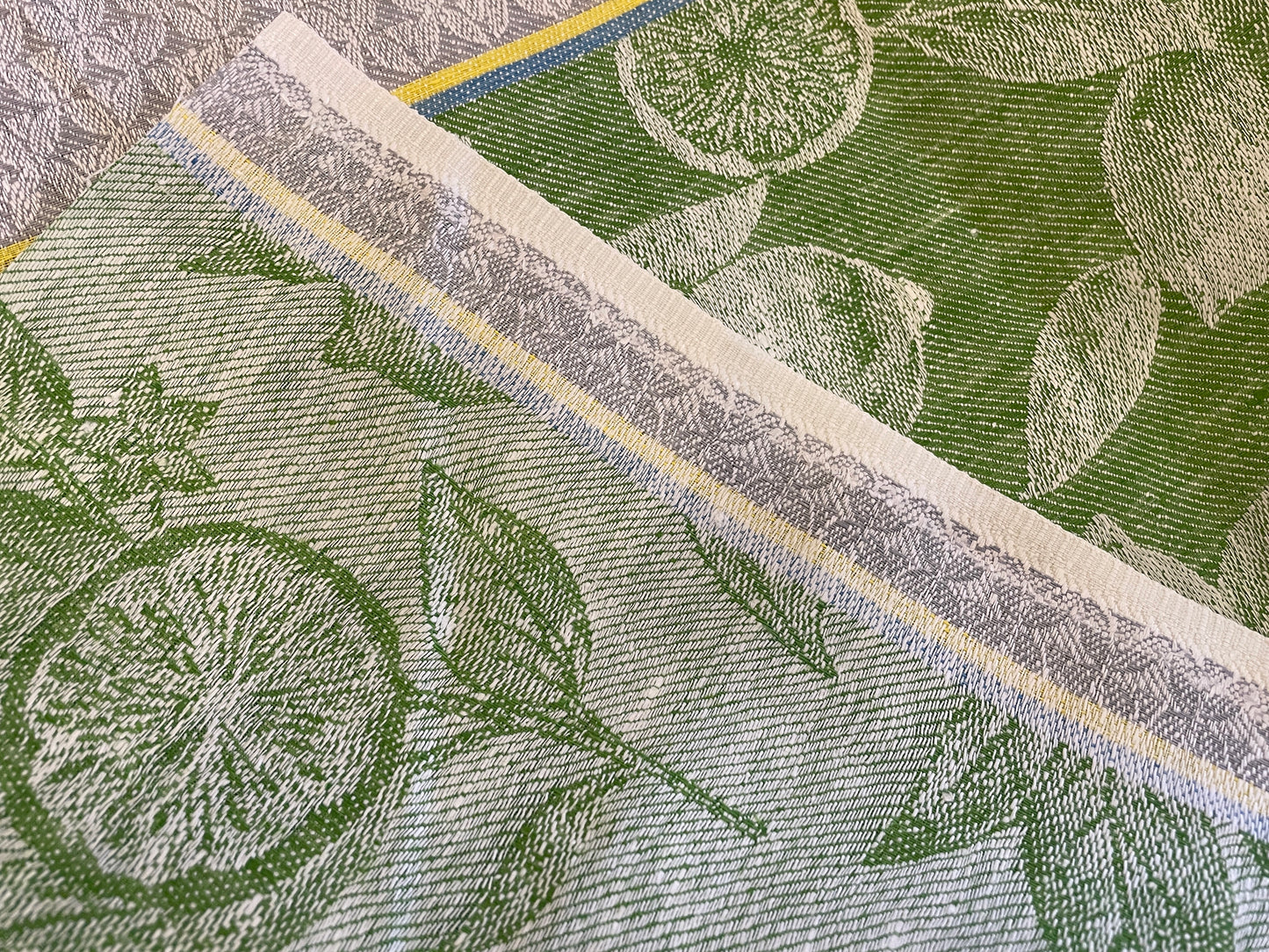 100% Linen Jacquard Toweling - Limes
