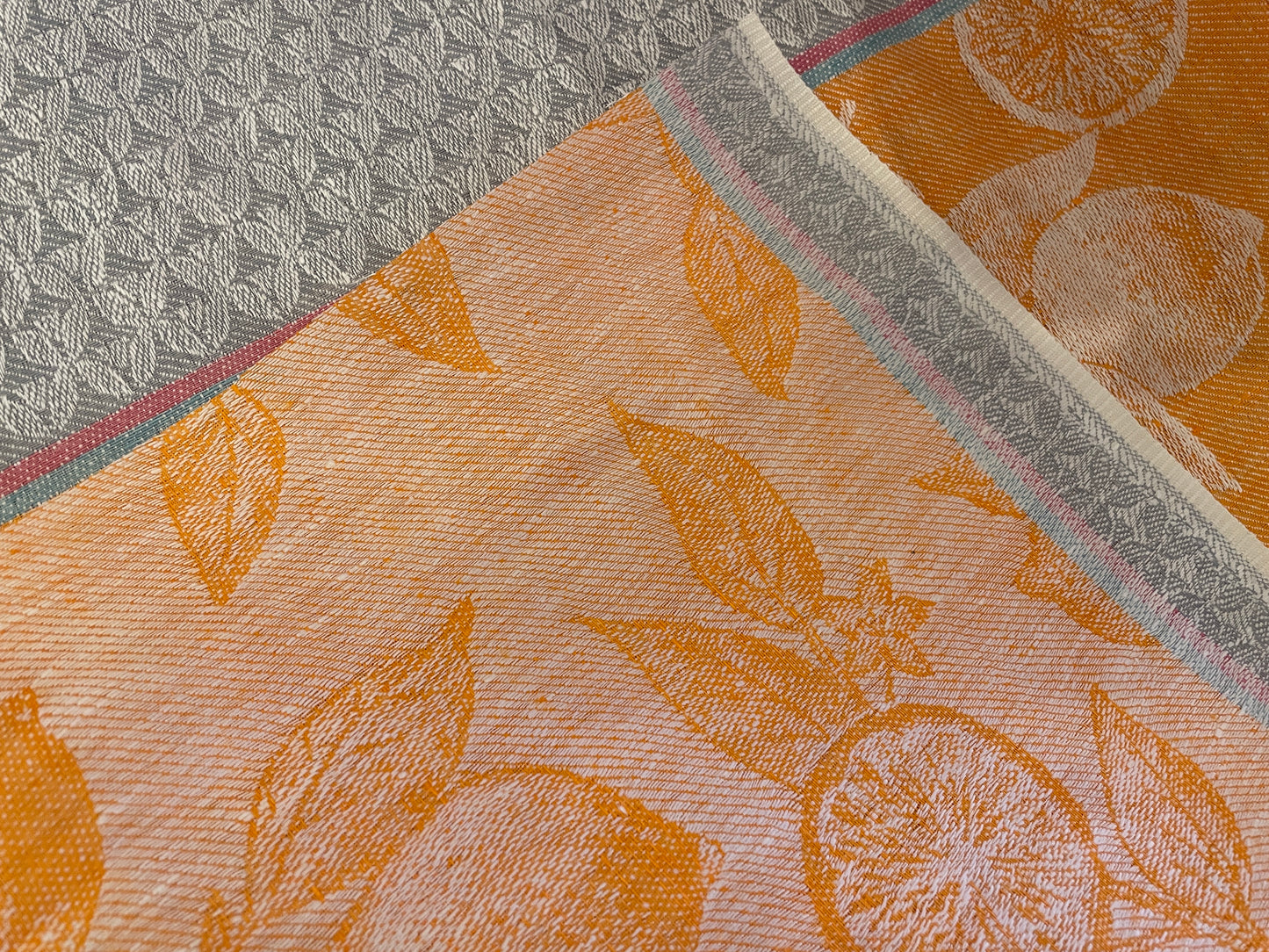 100% Linen Jacquard Toweling - Oranges