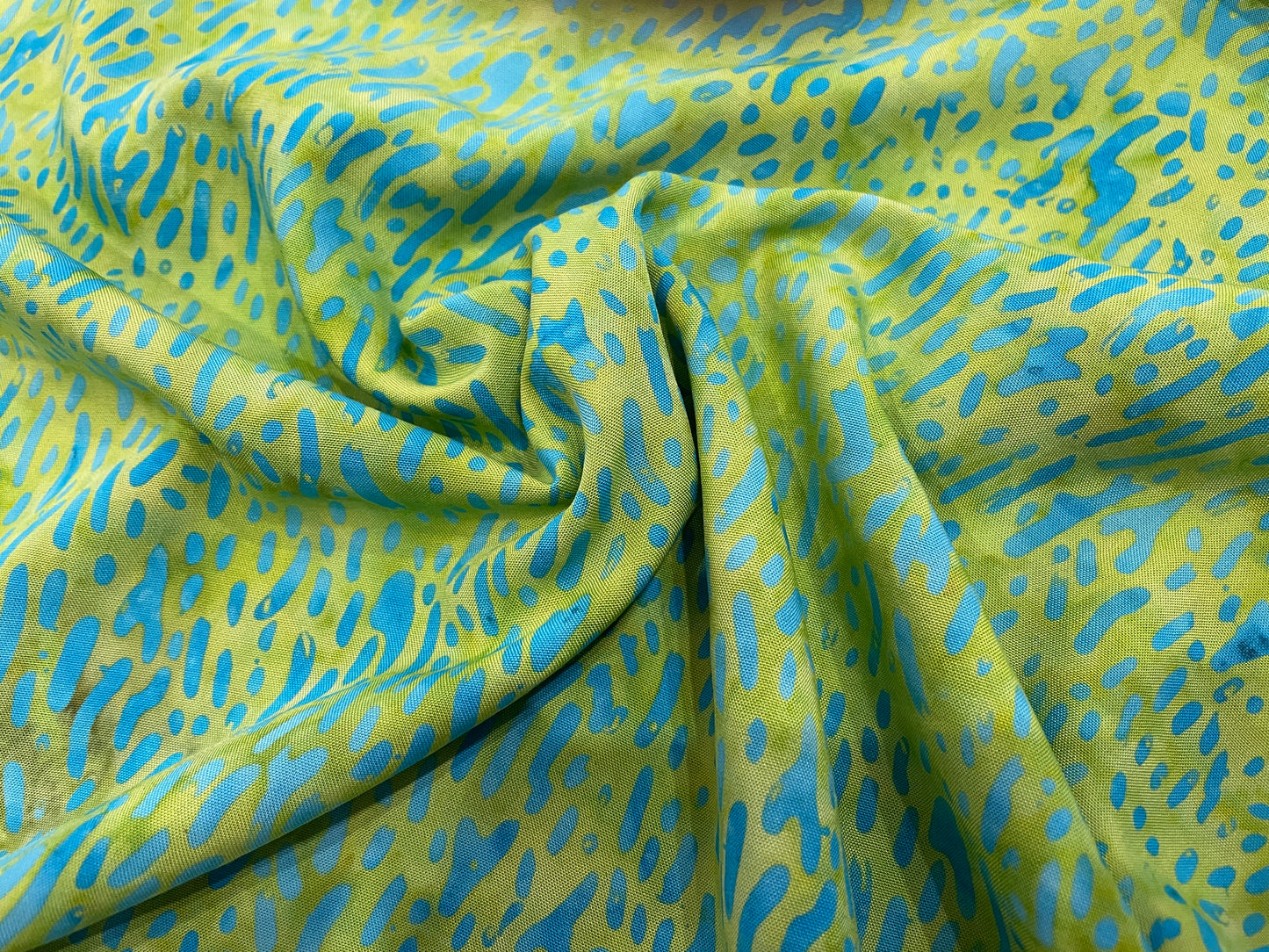 Batik Rayon Challis - Rain Forest - Aqua and Lime