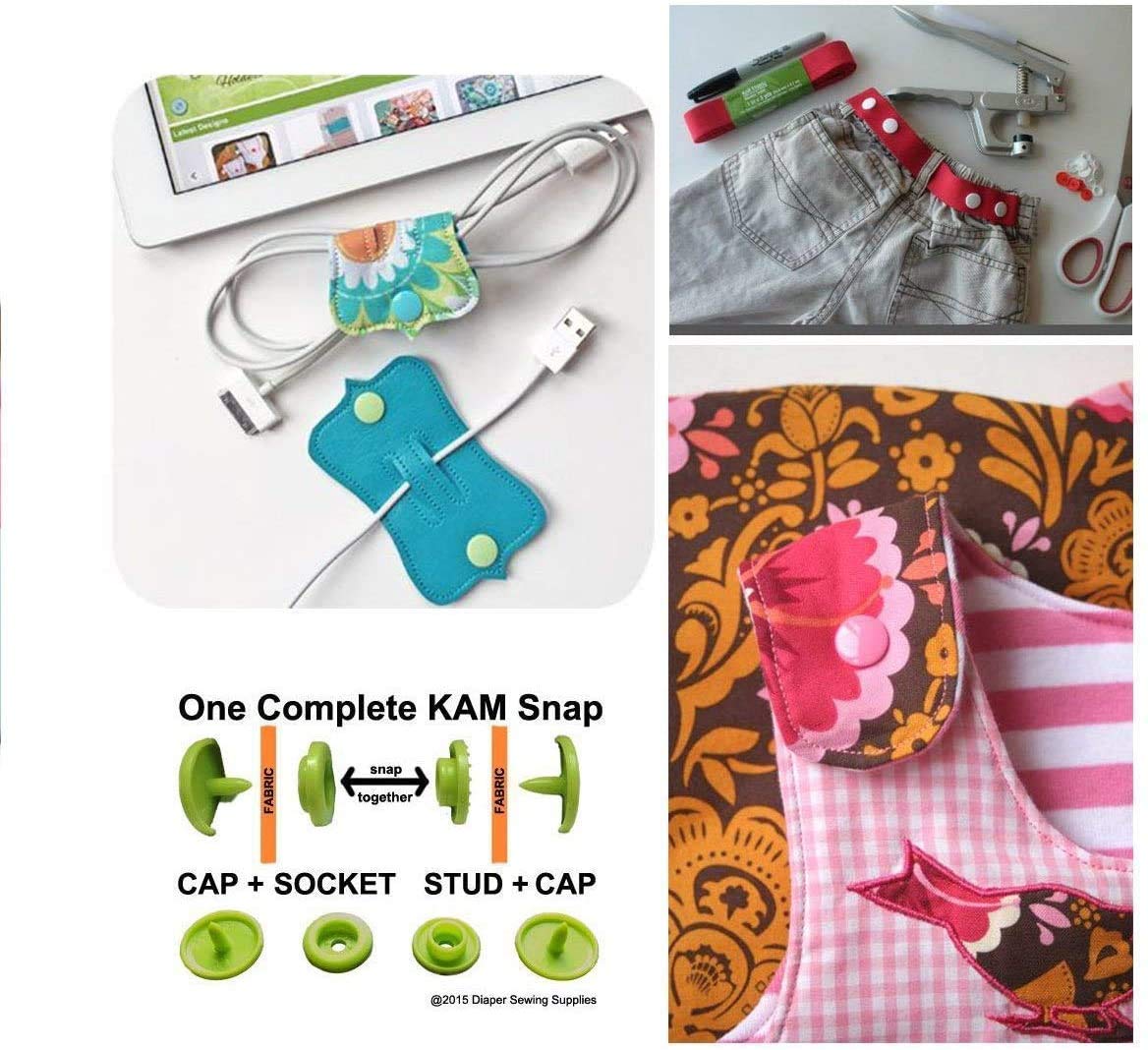 KAM Snaps Buttons with Pliers Starter Kit, 384 Sets, 24-Colors, Size 20