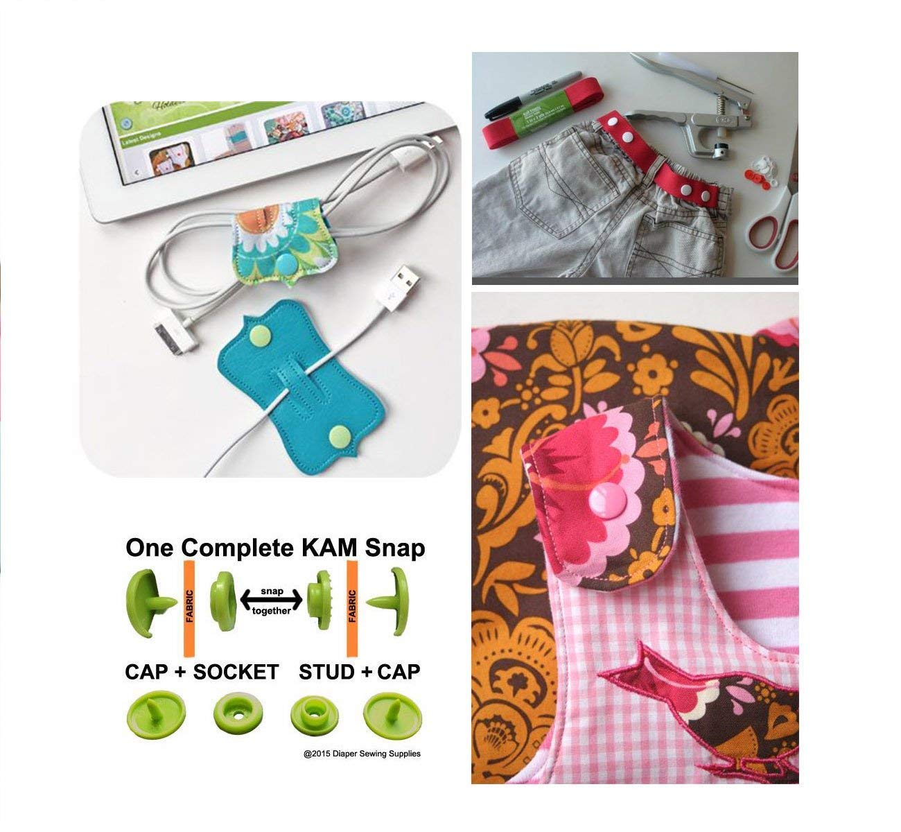 KAM Snaps Buttons with Pliers Starter Kit, 384 Sets, 24-Colors, Size 20