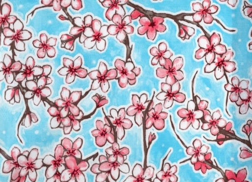 Remnant -Oil Cloth - Cherry Blossoms on Sky Blue - 1.25 Yards - #641