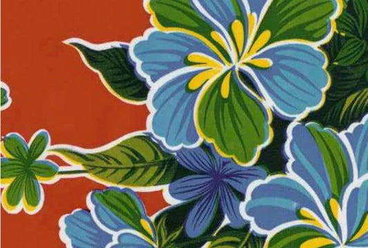 Remnant -Oil Cloth - Hibiscus Flowers on Red - 21" - #642