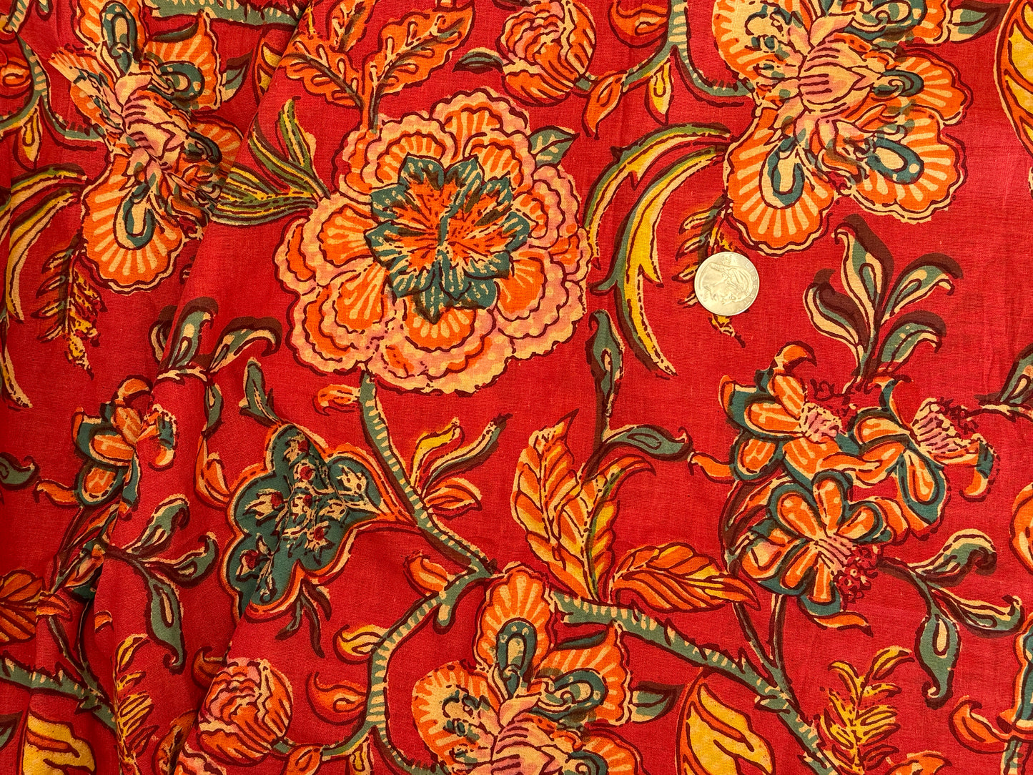 Hand Block Print Cotton Lawn from India - Ruby Floral