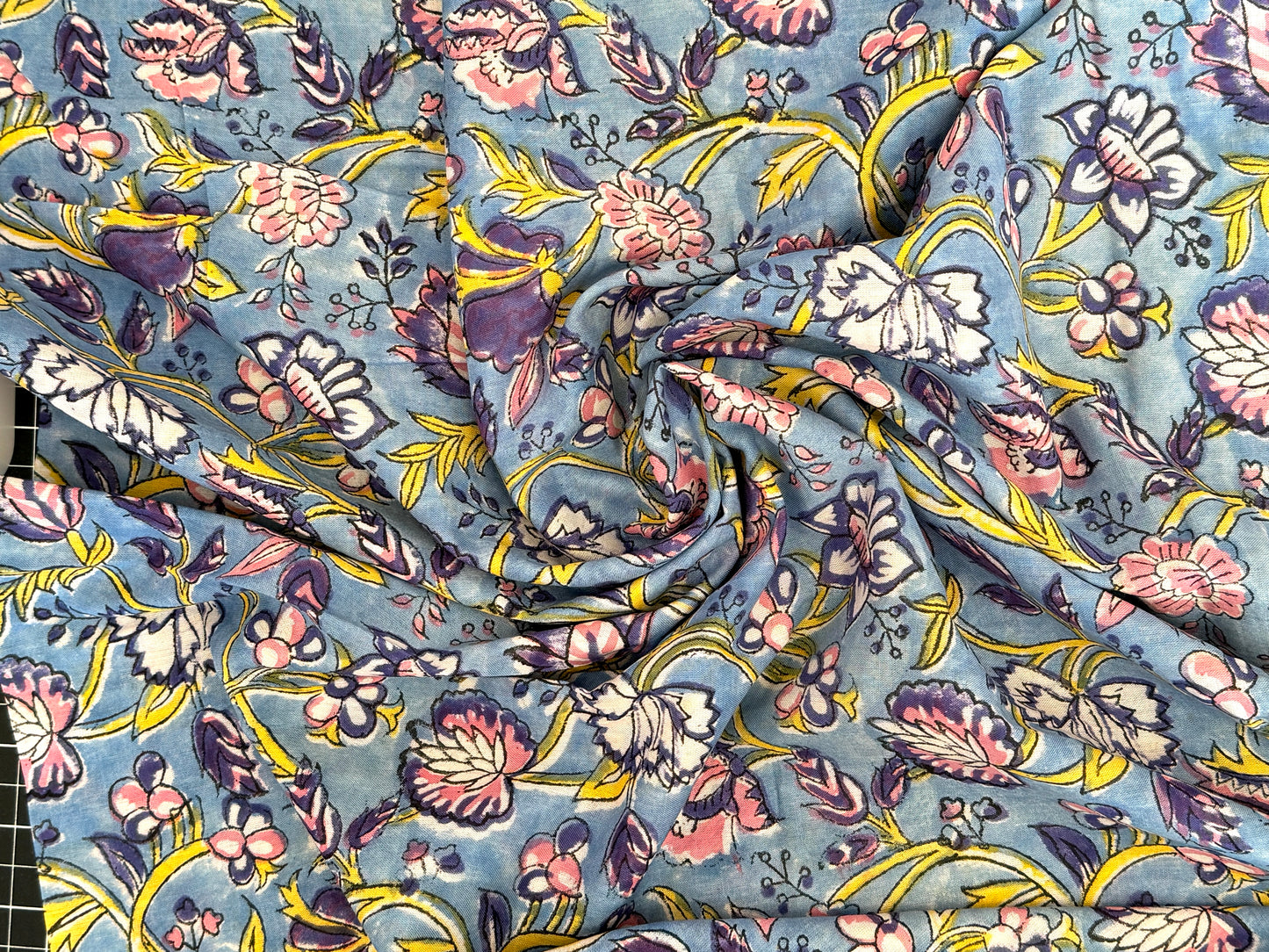 Hand Block Print Cotton Lawn from India - Lilac Floral