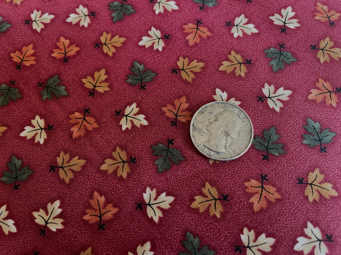 100% Cotton - Quilting Weight - Tiny Autumn Leaves on Wine