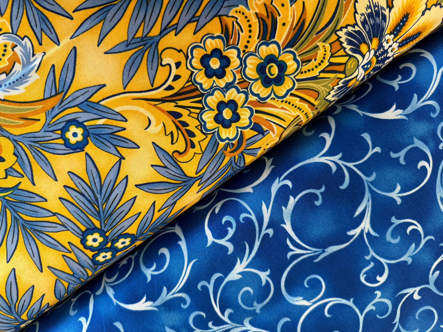 100% Cotton - Quilting Weight -  Versailles Floral - Blue and Gold