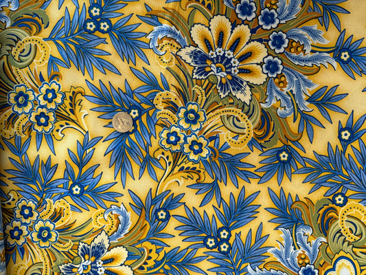 100% Cotton - Quilting Weight -  Versailles Floral - Blue and Gold