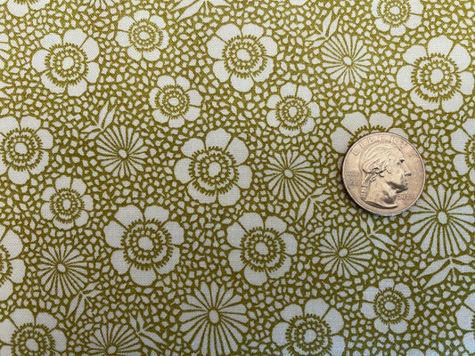 100% Cotton - Quilting Weight - Flower Power - Olive