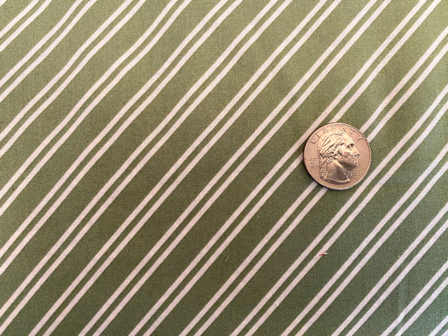 100% Cotton - Quilting Weight - Sage Bias Ticking Stripe