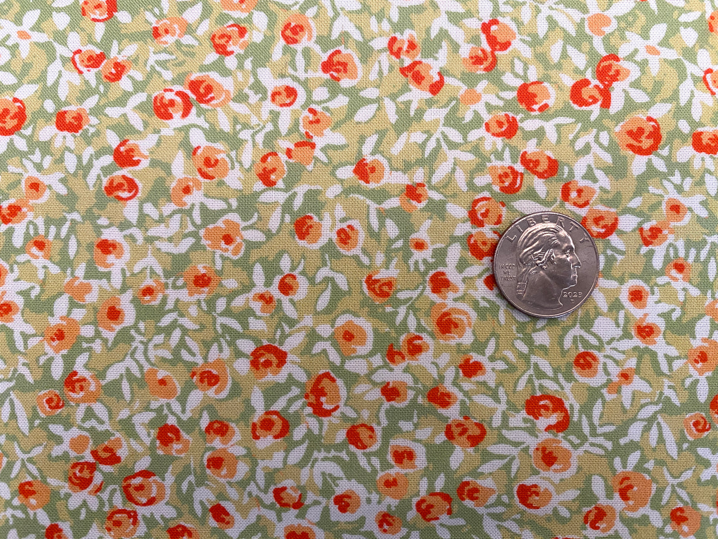 100% Cotton - Quilting Weight - Tiny Floral Coral & Spring Green