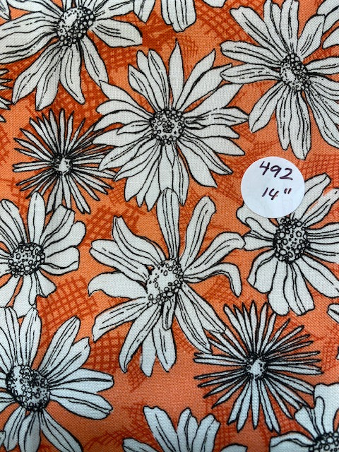 Quilting Cotton Remnant "Orange Daisy" 14" #492