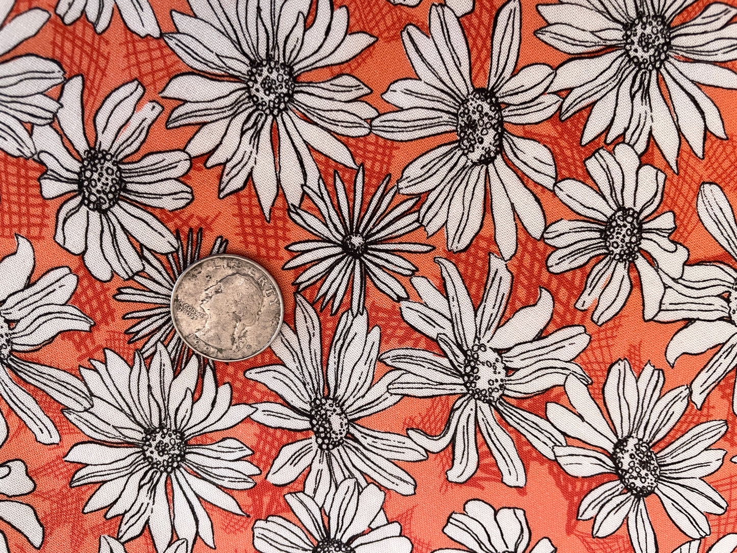 100% Cotton - Quilting Weight - Scribble Daisies on Orange