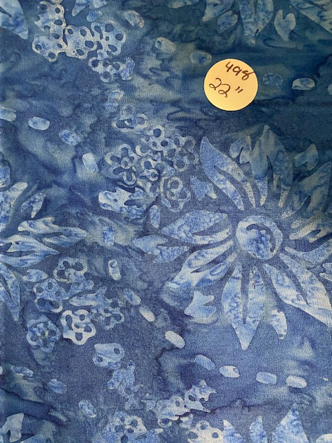 Remnant - Cotton Batik "Blue Blossoms" 22" #498