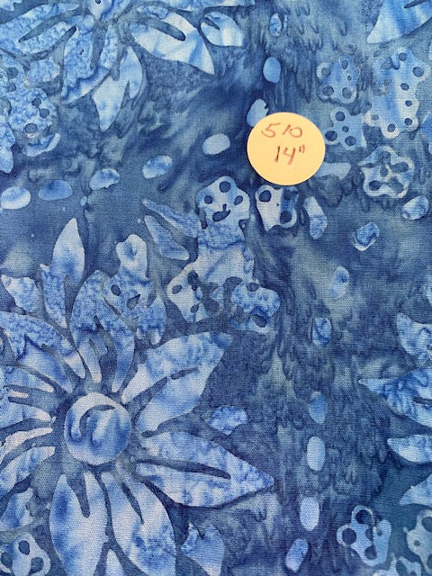 Cotton Batik Remnant 14" "Blue Blossoms" #510