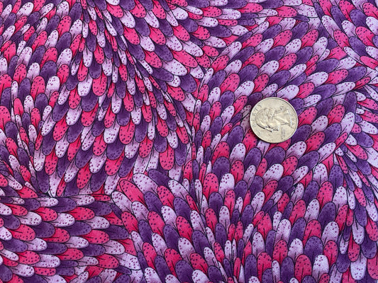 100% Cotton - Quilting Weight -  Pink & Purple Feathers