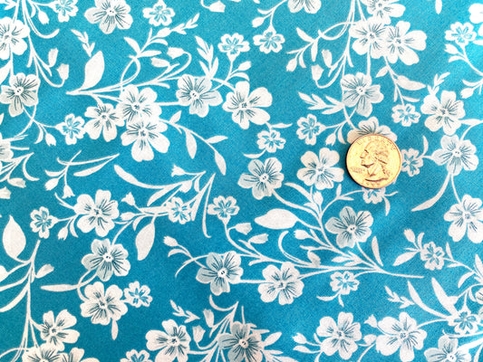 100% Cotton - Quilting Weight -  Bright Aqua Floral