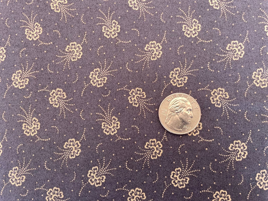 100% Cotton - Quilting Weight - Taupe Floral on Steel Blue