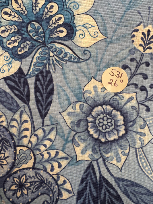 Remnant Quilting Cotton  "Blooming Blue" 26" #531