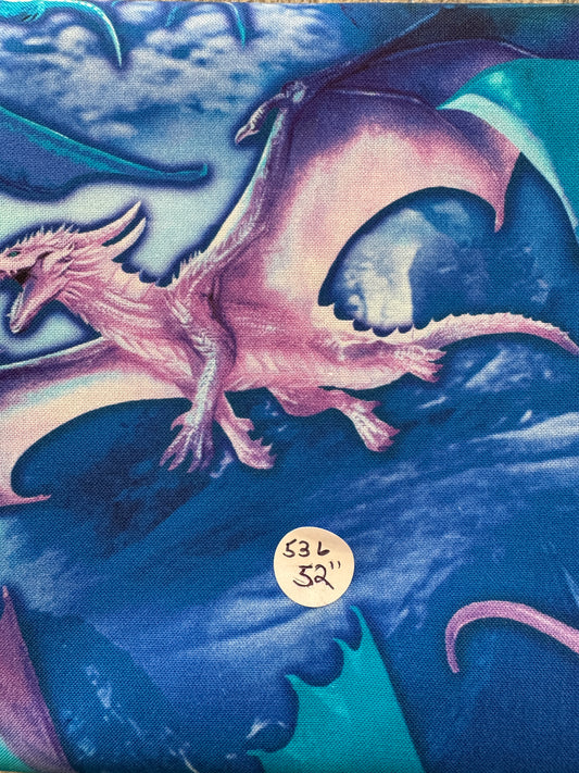 Remnant Quilting Cotton  "Purple Dragons"  52" #536