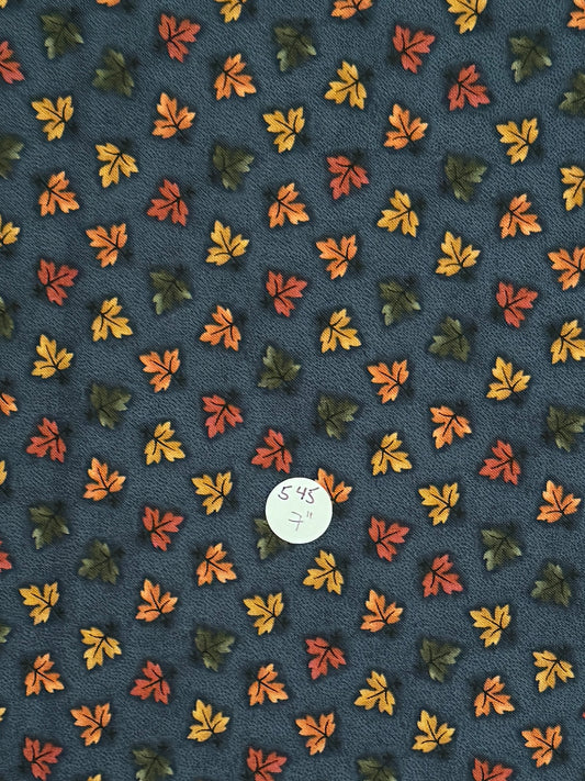 Remnant Quilting Cotton 7" "Fall Flowers on Denim Blue " #545